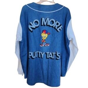 “Vintage 1992 Warner Bros Looney Tunes Rare Tweety Bird Denim Shirt  Made in USA